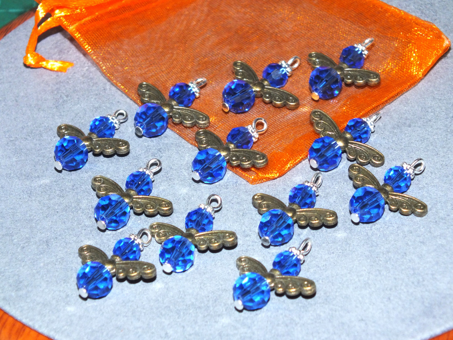 12pcs Faceted Blue Glass Guardian Angel Charms