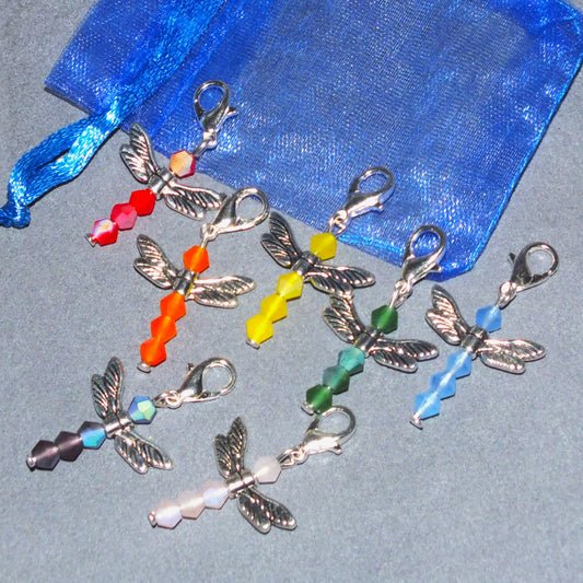 7 Handmade Rainbow Glass Dragonfly Dangle Charms