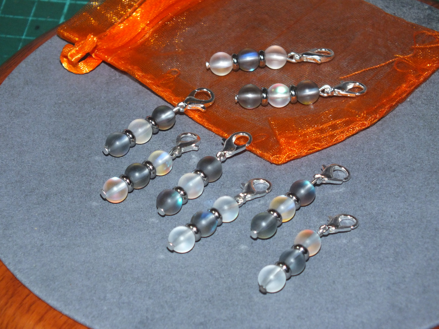 8pcs 'Elegance' handmade moonstone stitch markers / dangle charms