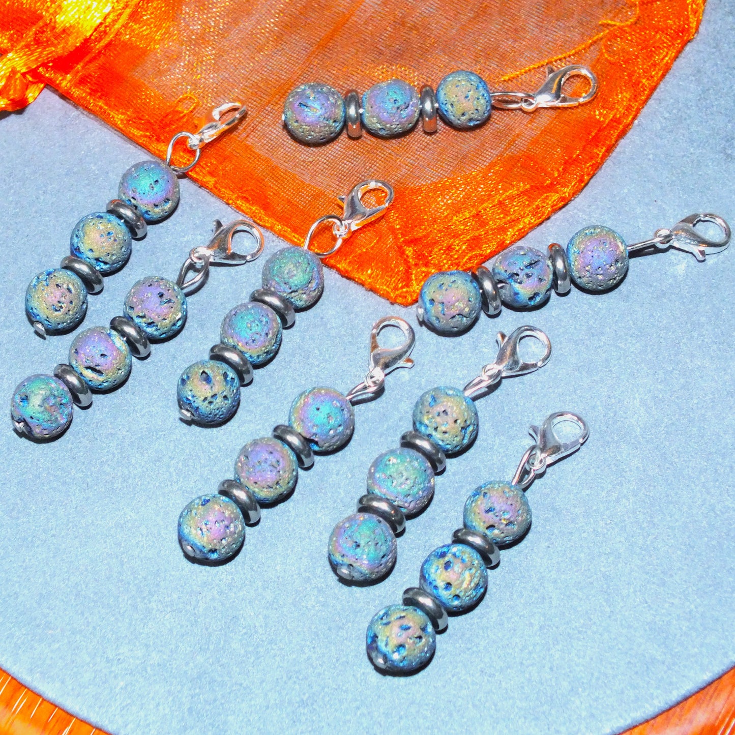8pcs Electroplated Lava Stone handmade stitch markers / dangle charms