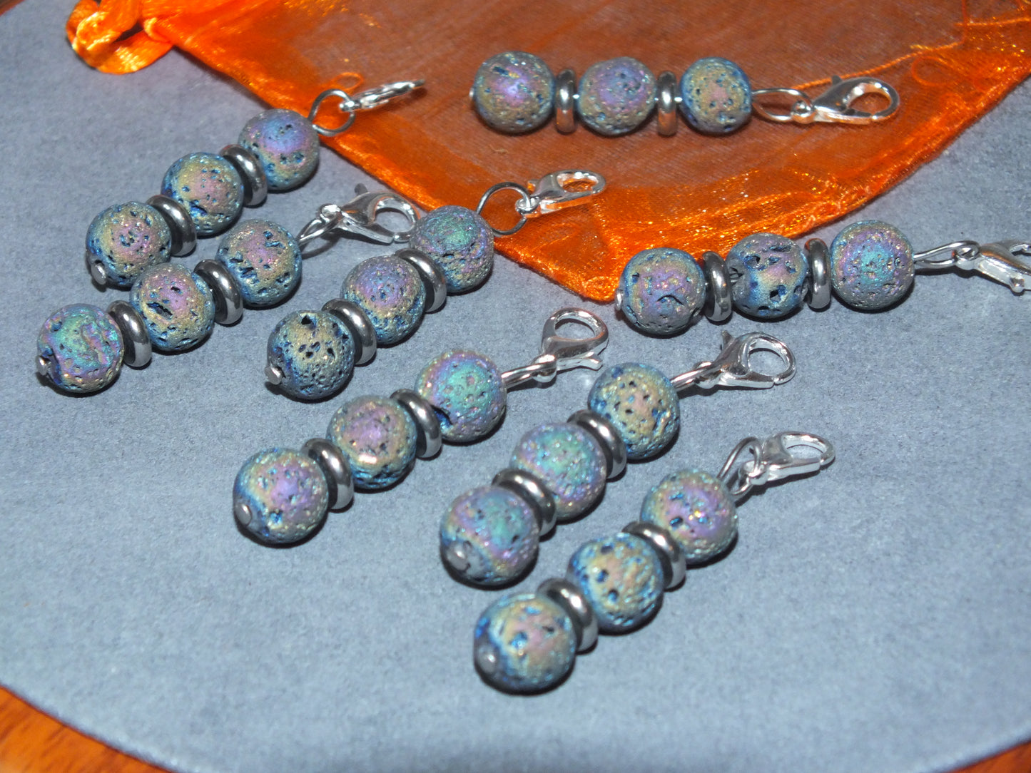 8pcs Electroplated Lava Stone handmade stitch markers / dangle charms