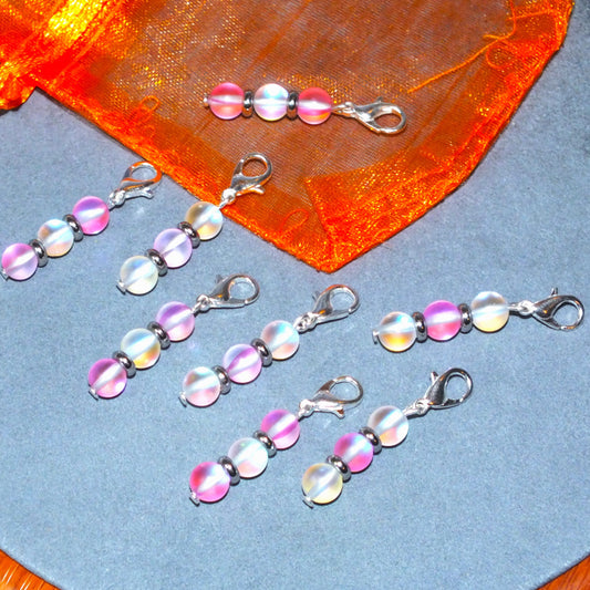 8pcs 'Rose' handmade moonstone stitch markers / dangle charms