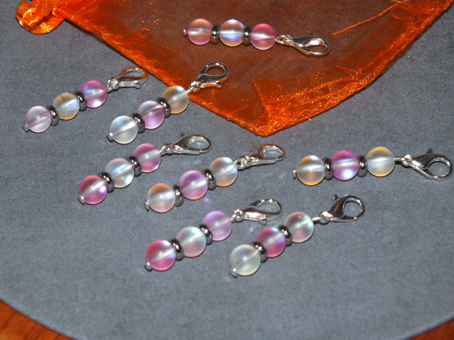 8pcs 'Rose' handmade moonstone stitch markers / dangle charms