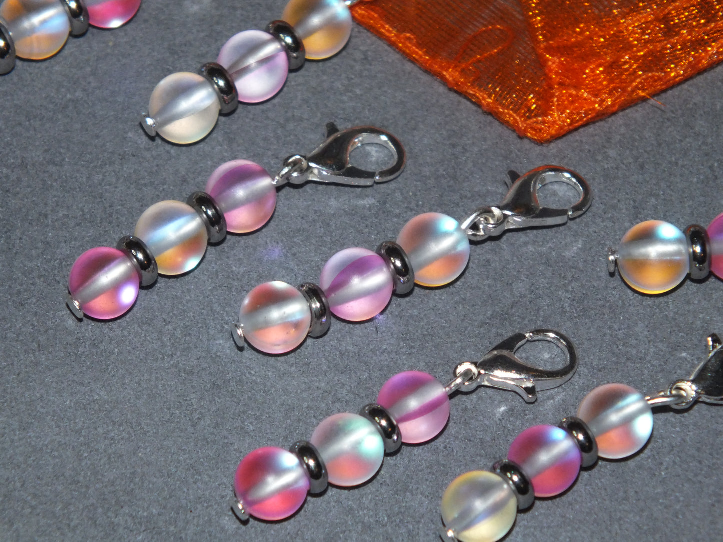 8pcs 'Rose' handmade moonstone stitch markers / dangle charms