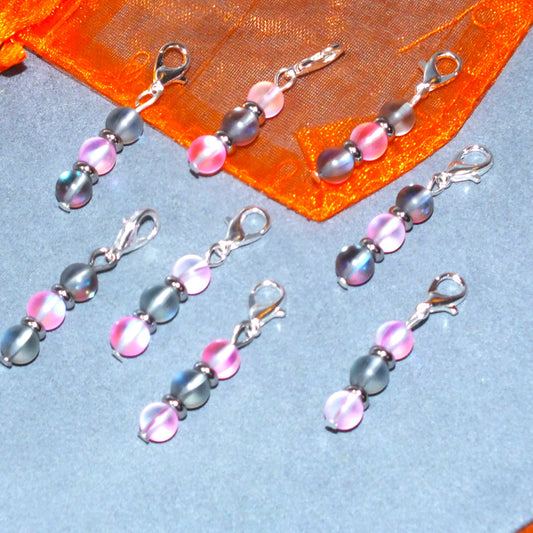 8pcs 'Dusk Rose' handmade moonstone stitch markers / dangle charms