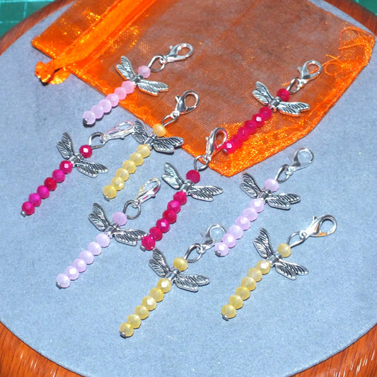 9 Handmade Fruit Salad Glass Dragonfly Dangle Charms