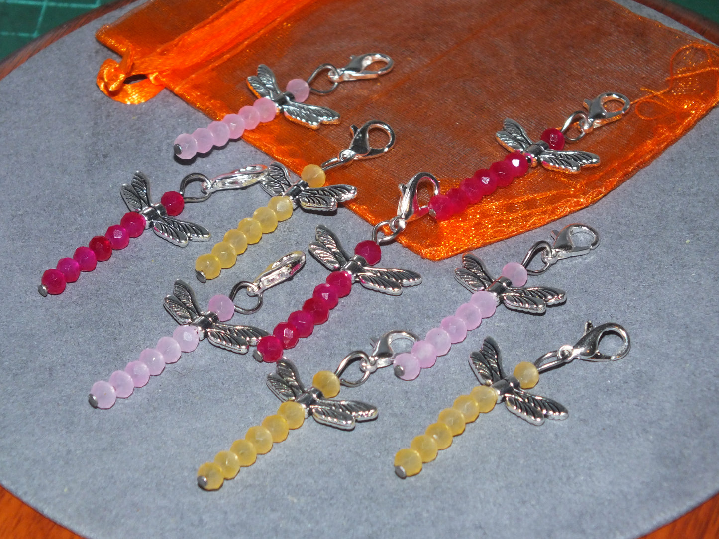 9 Handmade Fruit Salad Glass Dragonfly Dangle Charms