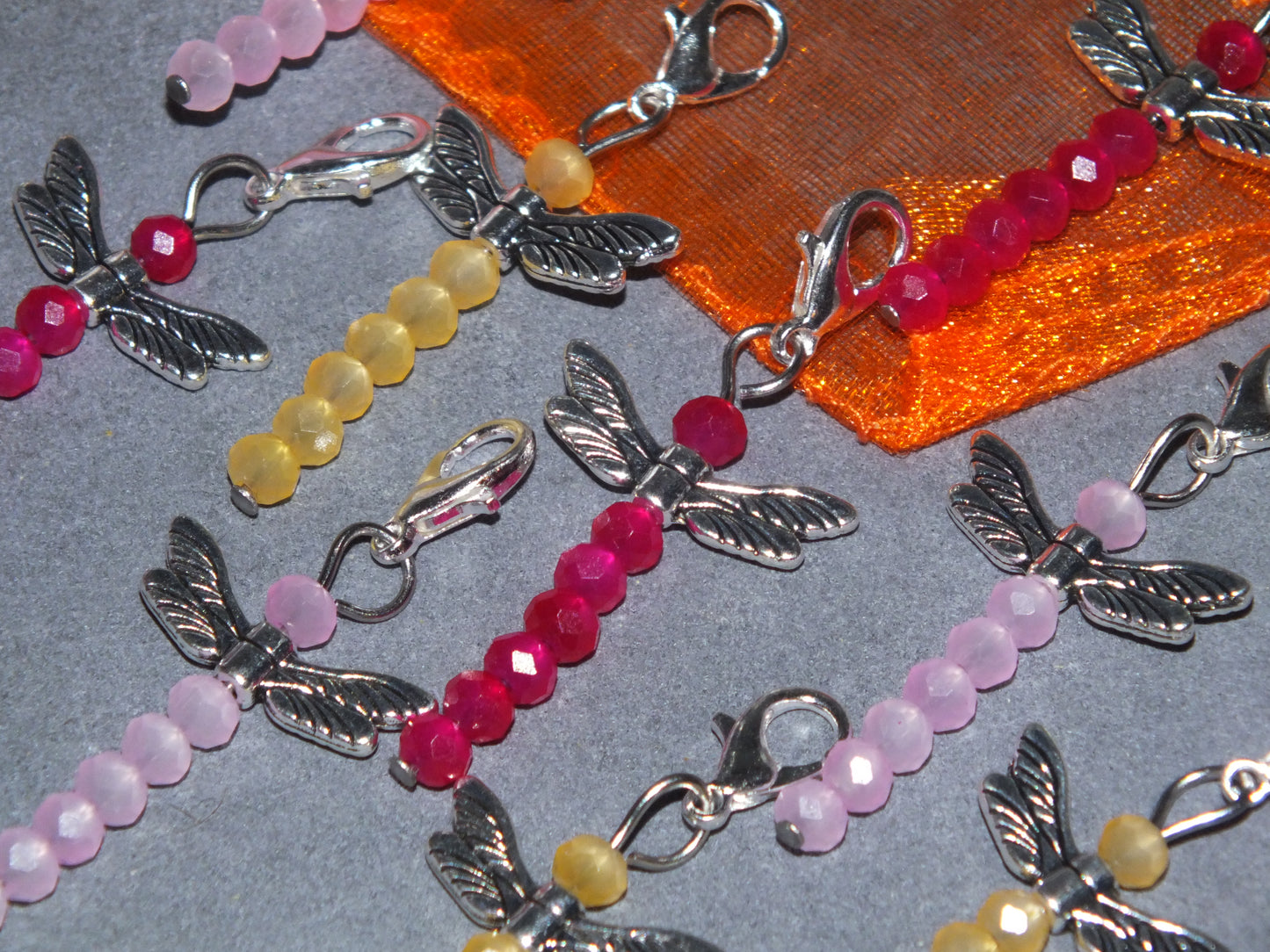 9 Handmade Fruit Salad Glass Dragonfly Dangle Charms