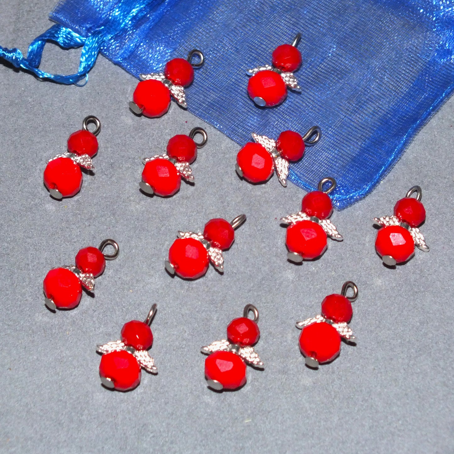 Red faceted handmade glass angel charms (12-24pcs)