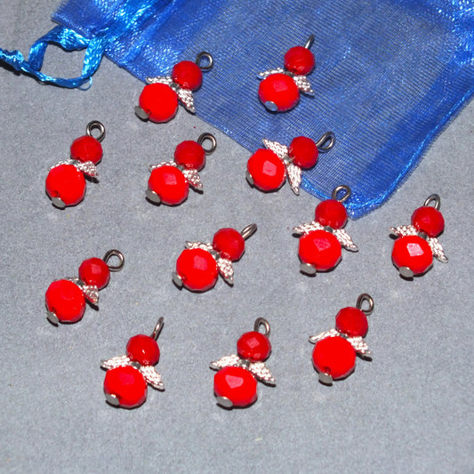 Red faceted handmade glass angel charms (12-24pcs)