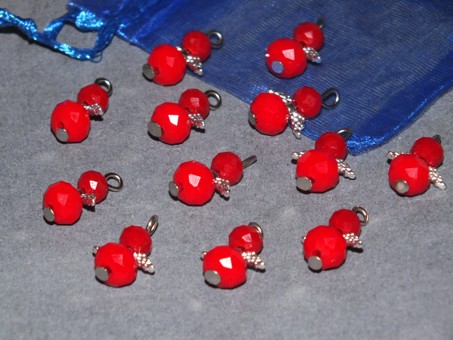 Red faceted handmade glass angel charms (12-24pcs)