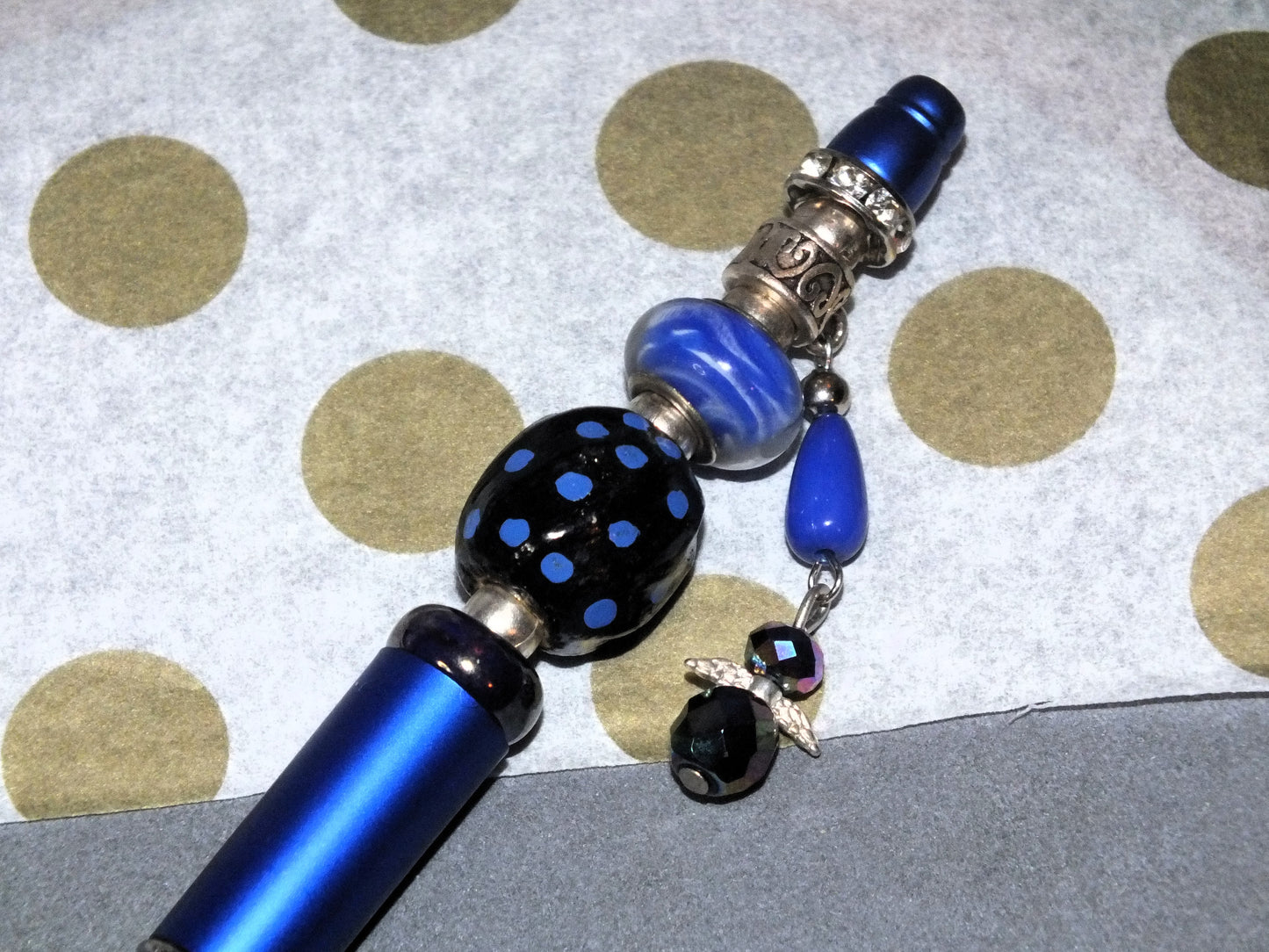 Handmade Angel Beaded Pen – Blue