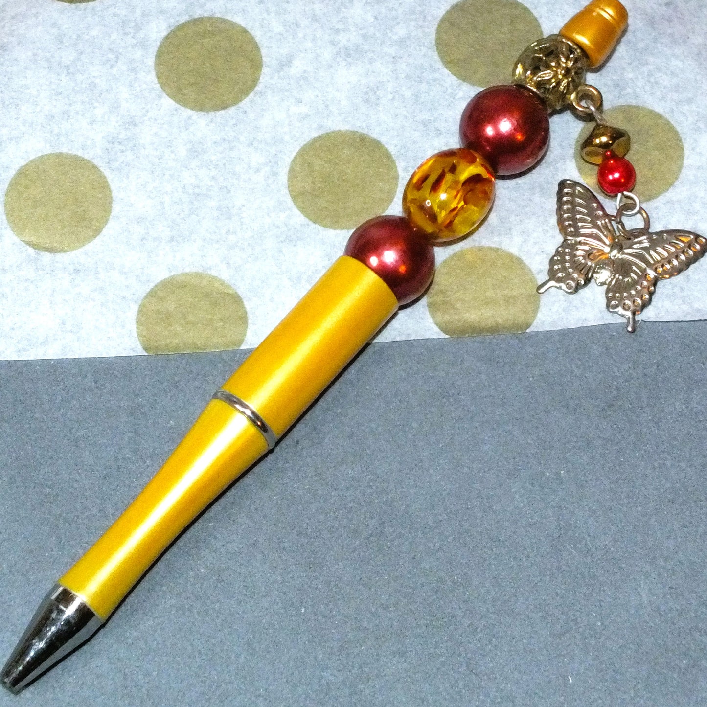 Handmade Butterfly Beaded Pen – Yellow