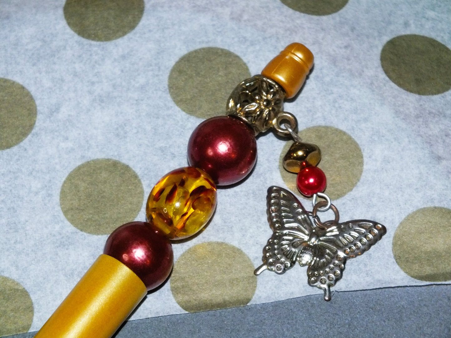 Handmade Butterfly Beaded Pen – Yellow