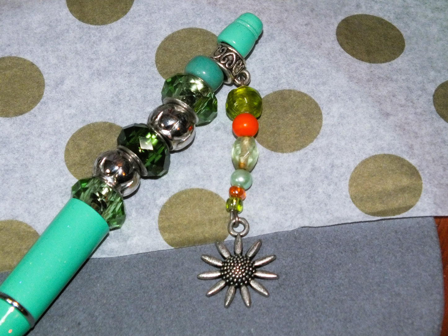 Handmade Flower Beaded Pen – Green