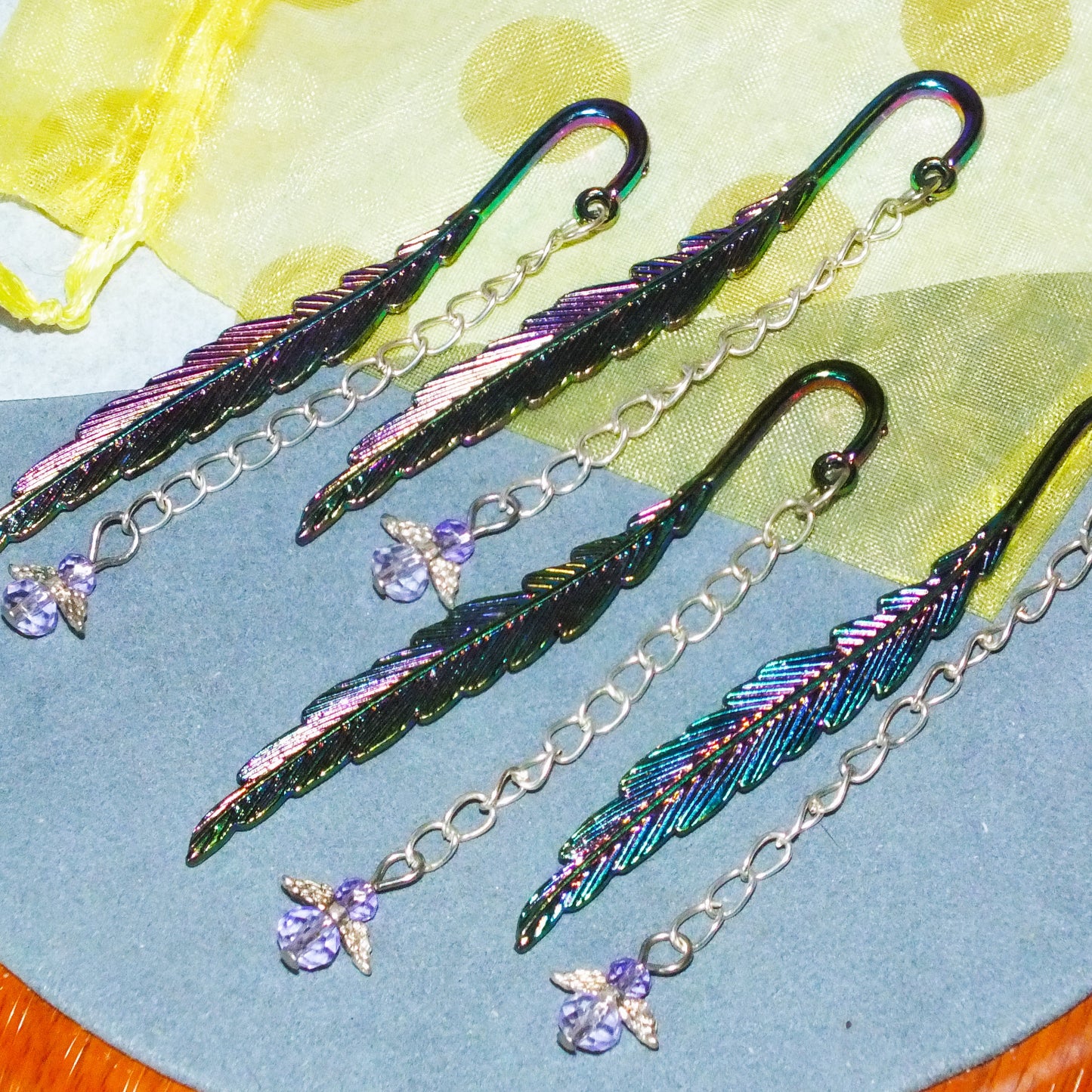 Set of 4 Handmade Angel Feather Bookmarks - Electroplated Finish