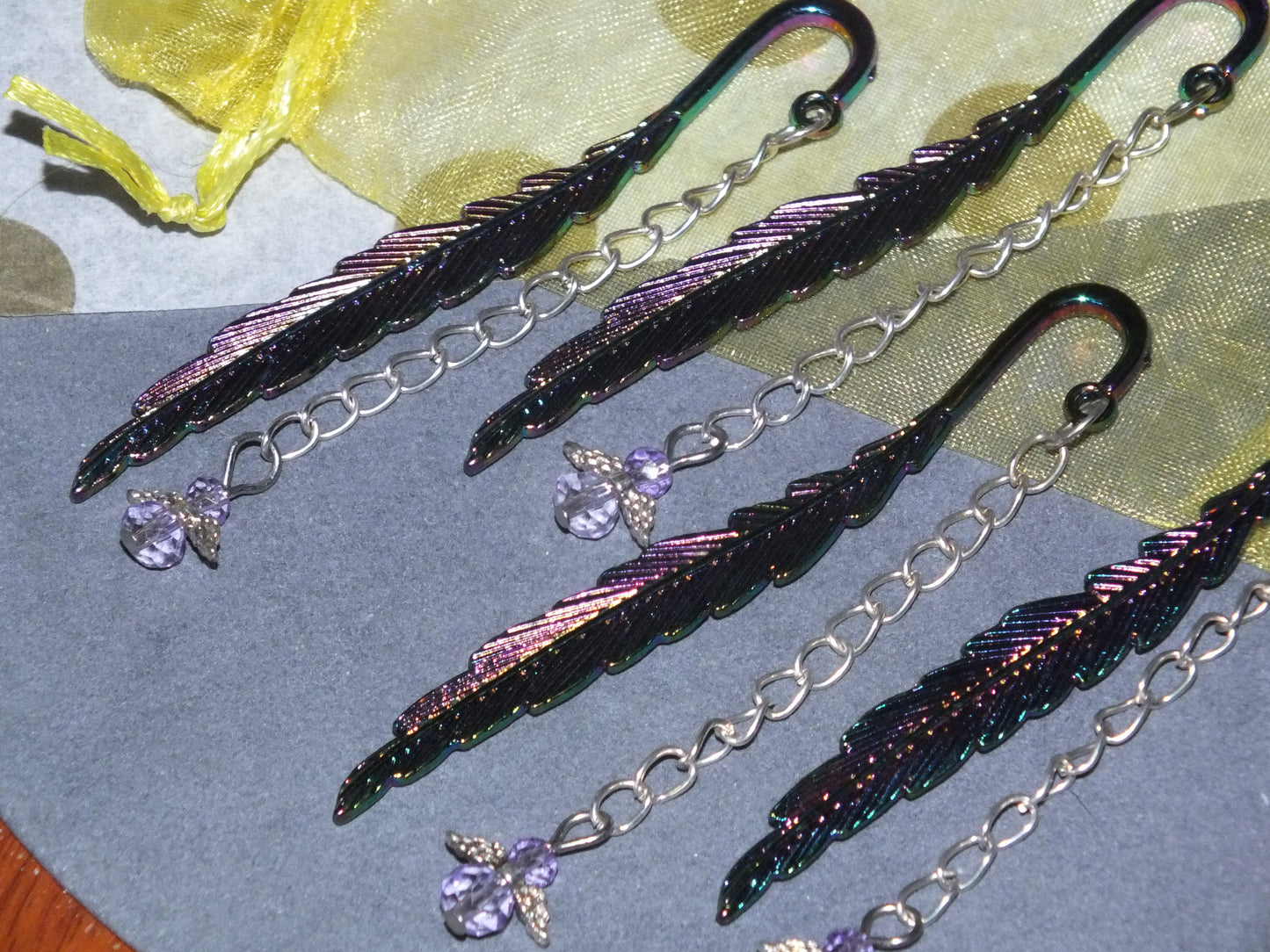 Set of 4 Handmade Angel Feather Bookmarks - Electroplated Finish