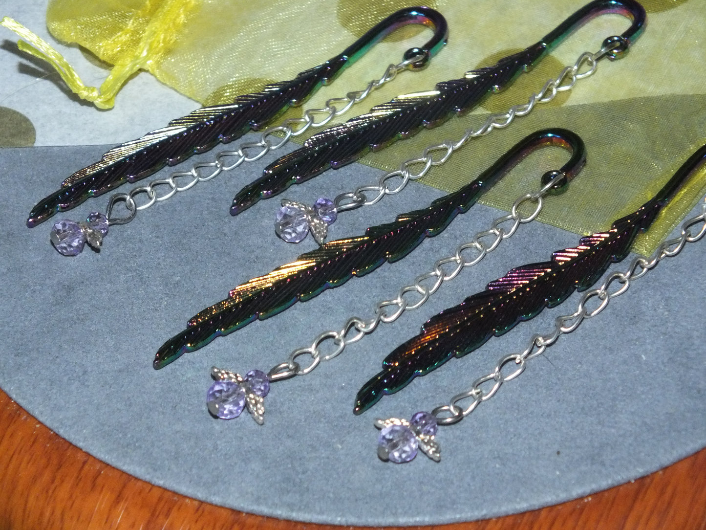 Set of 4 Handmade Angel Feather Bookmarks - Electroplated Finish