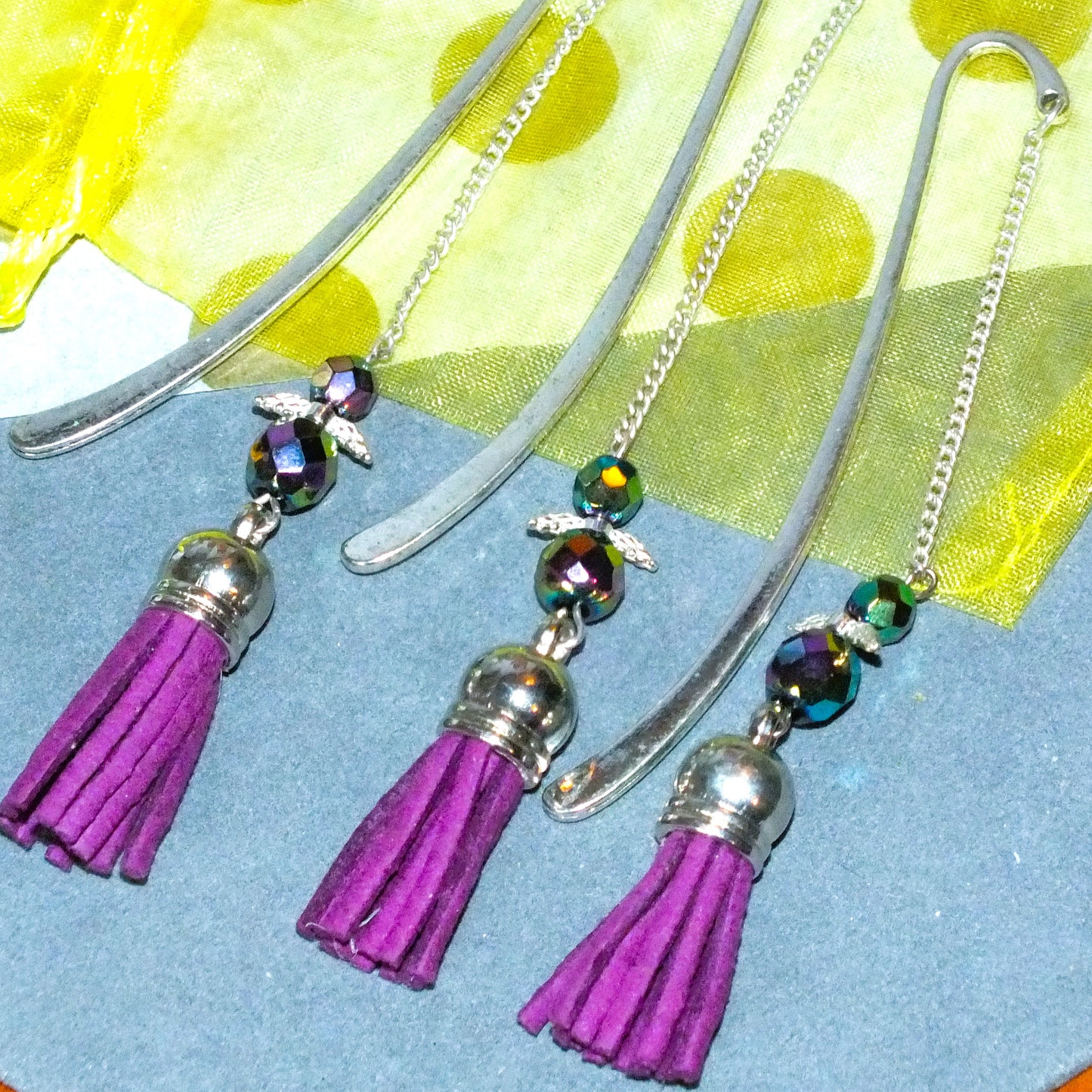 Set of 3 Handmade Angel Bookmarks - Purple Tassel
