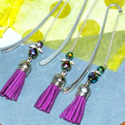 Set of 3 Handmade Angel Bookmarks - Purple Tassel