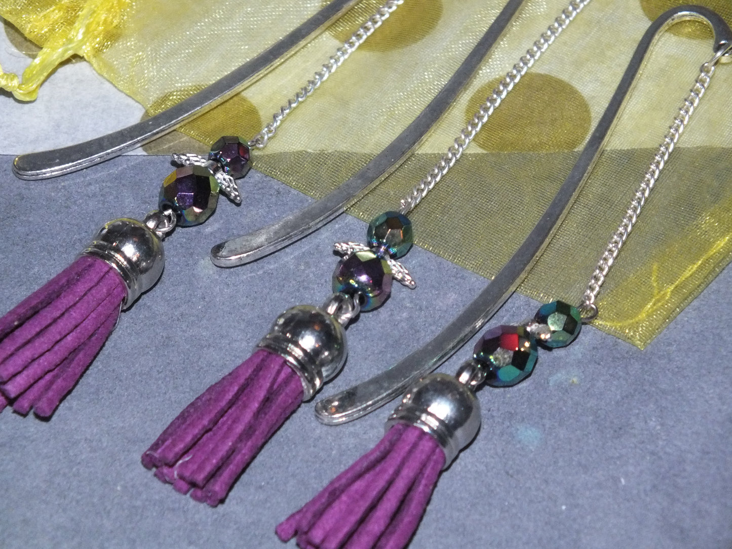 Set of 3 Handmade Angel Bookmarks - Purple Tassel