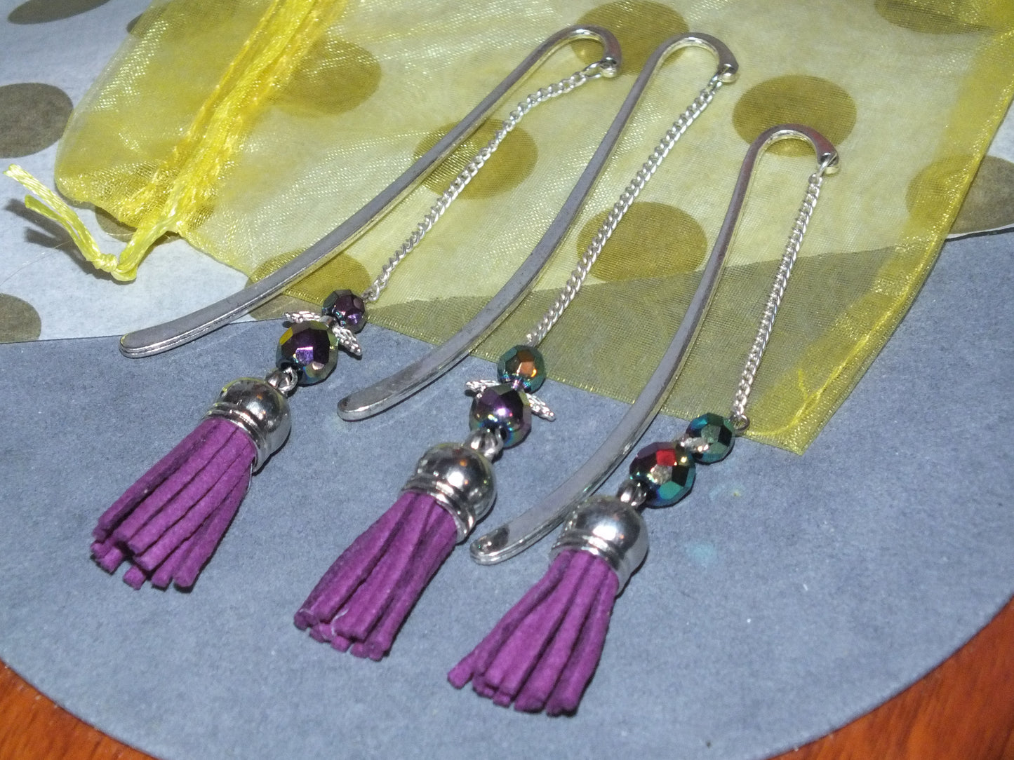 Set of 3 Handmade Angel Bookmarks - Purple Tassel