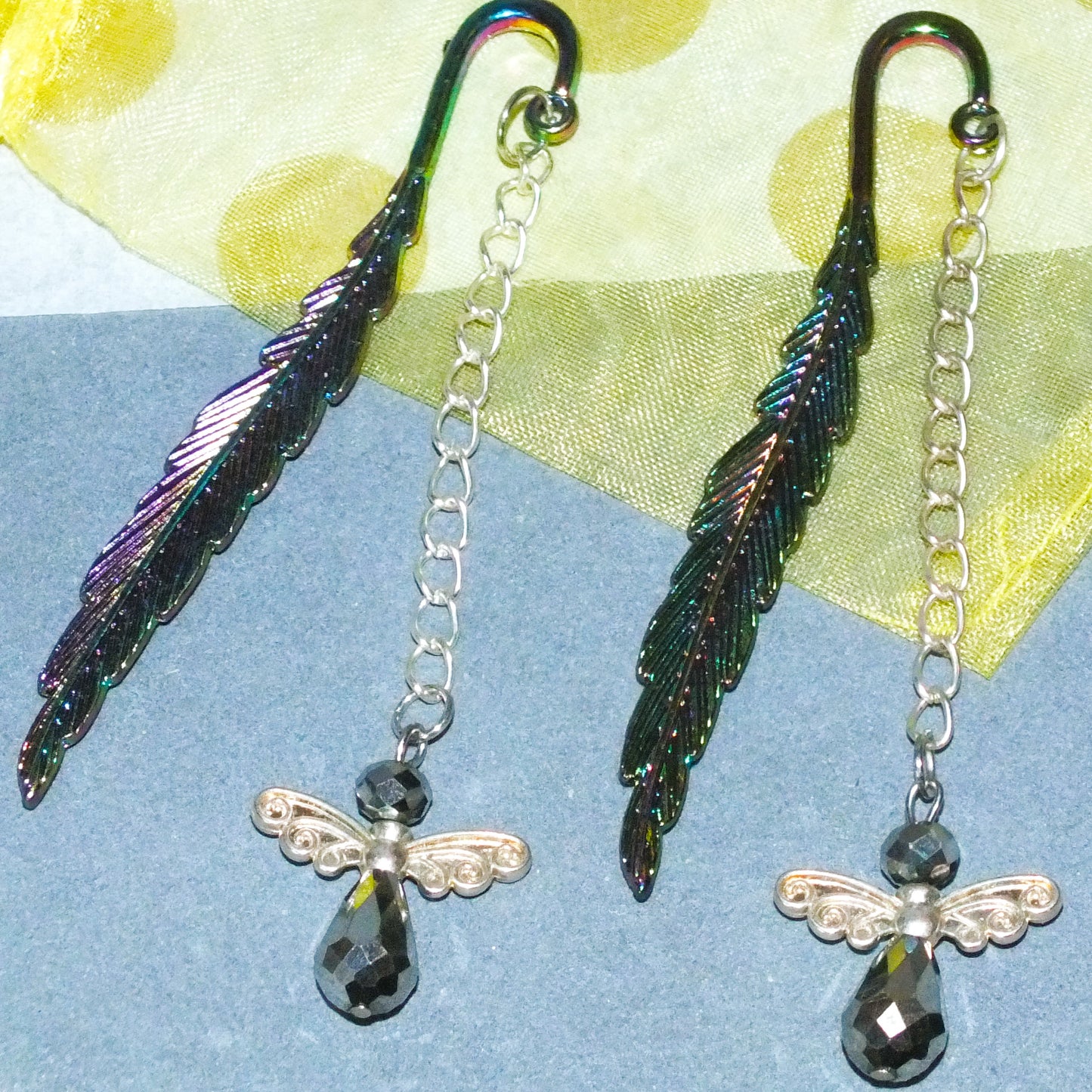 Set of 2 Handmade Angel Feather Bookmarks - Faceted