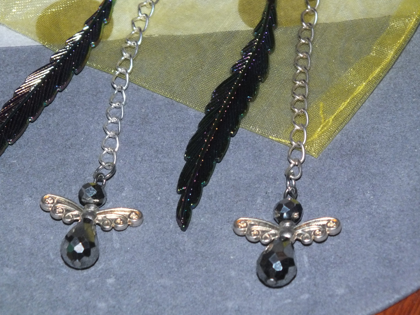 Set of 2 Handmade Angel Feather Bookmarks - Faceted