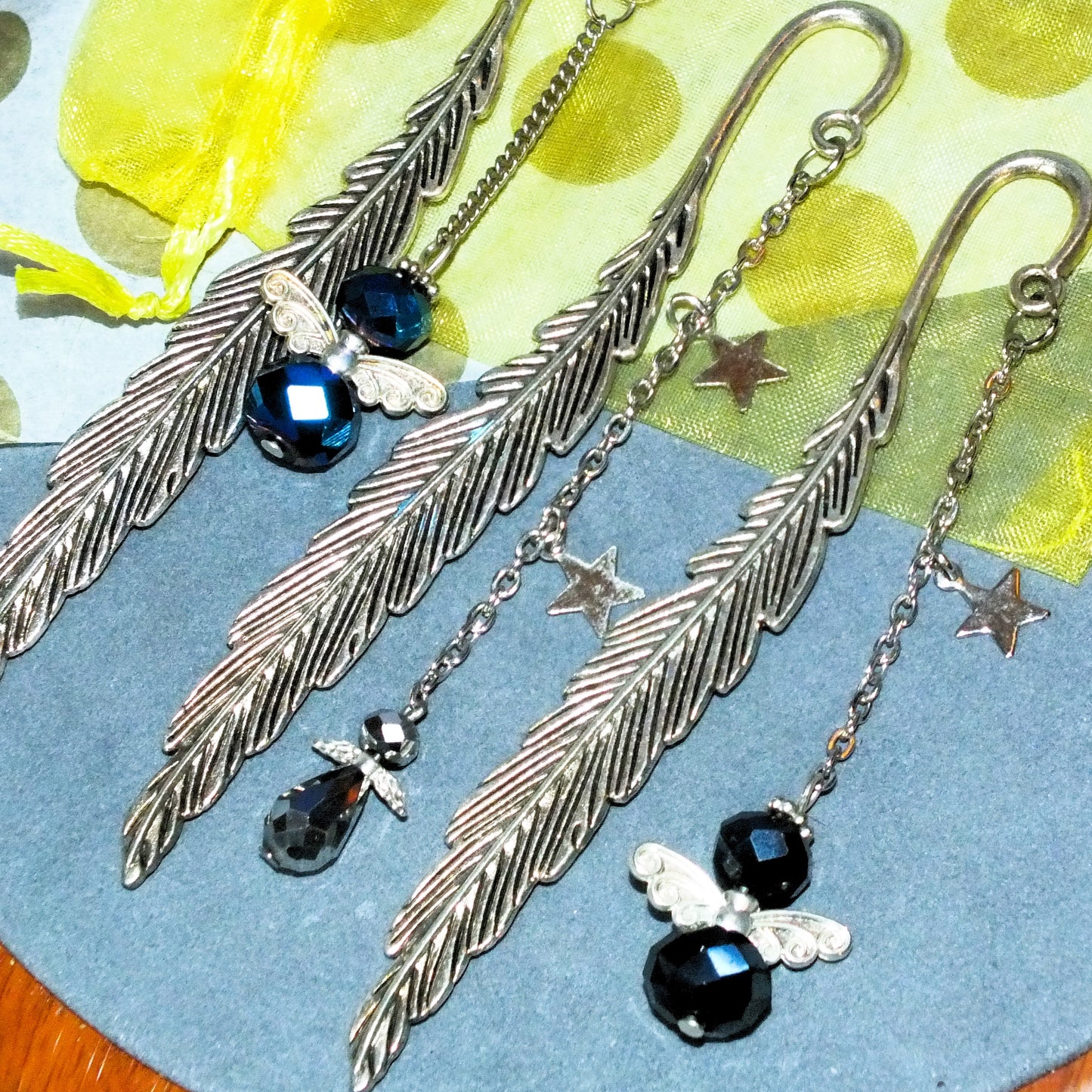 Set of 3 Handmade Angel Feather Bookmarks - Large Faceted Mix