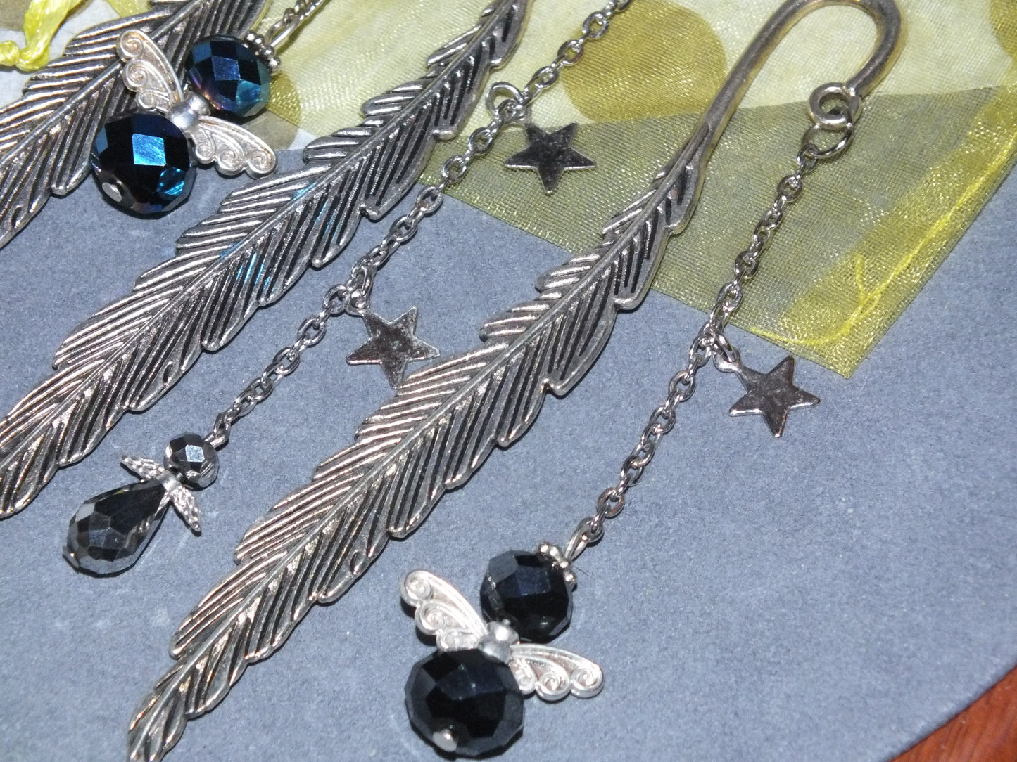 Set of 3 Handmade Angel Feather Bookmarks - Large Faceted Mix