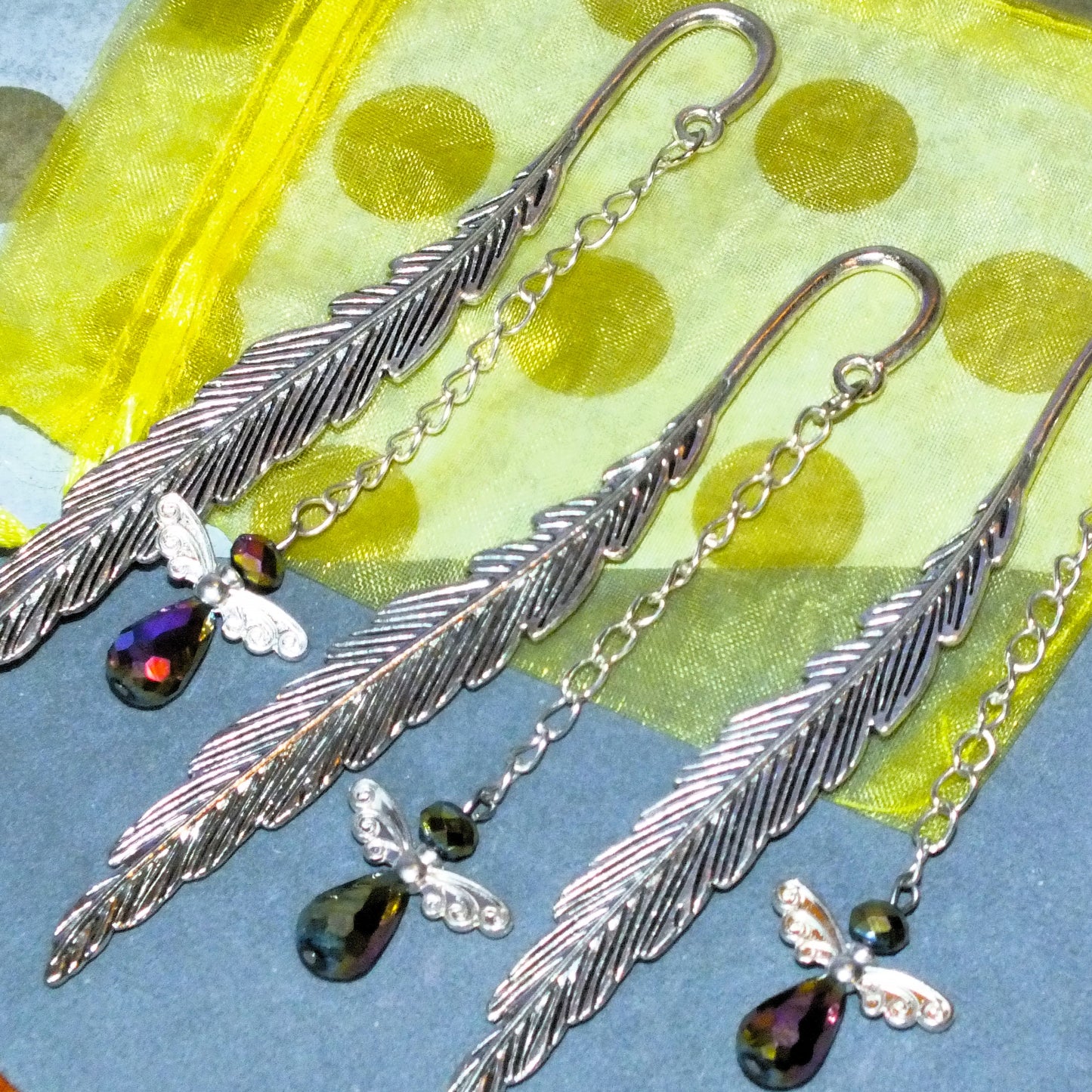 Set of 3 Handmade Angel Feather Bookmarks - Large Faceted
