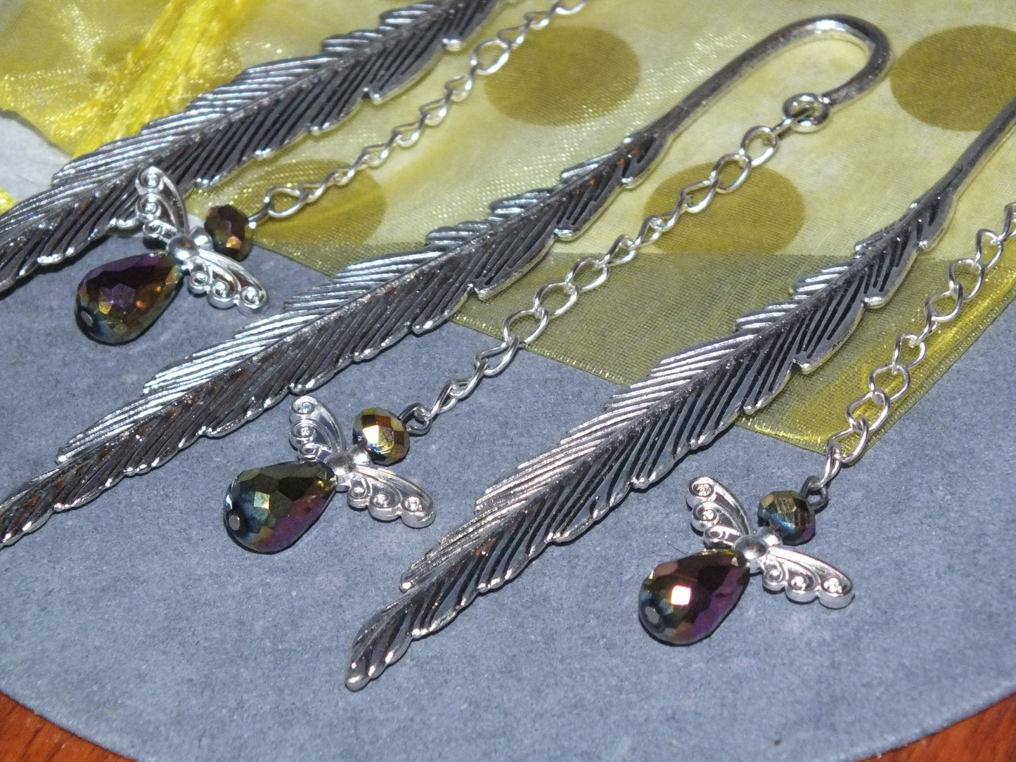 Set of 3 Handmade Angel Feather Bookmarks - Large Faceted