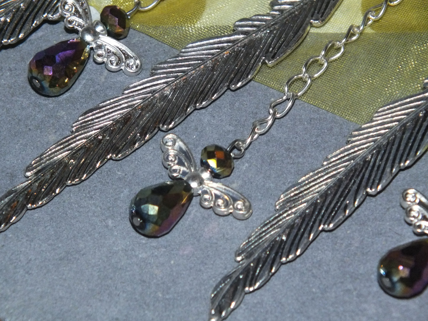 Set of 3 Handmade Angel Feather Bookmarks - Large Faceted