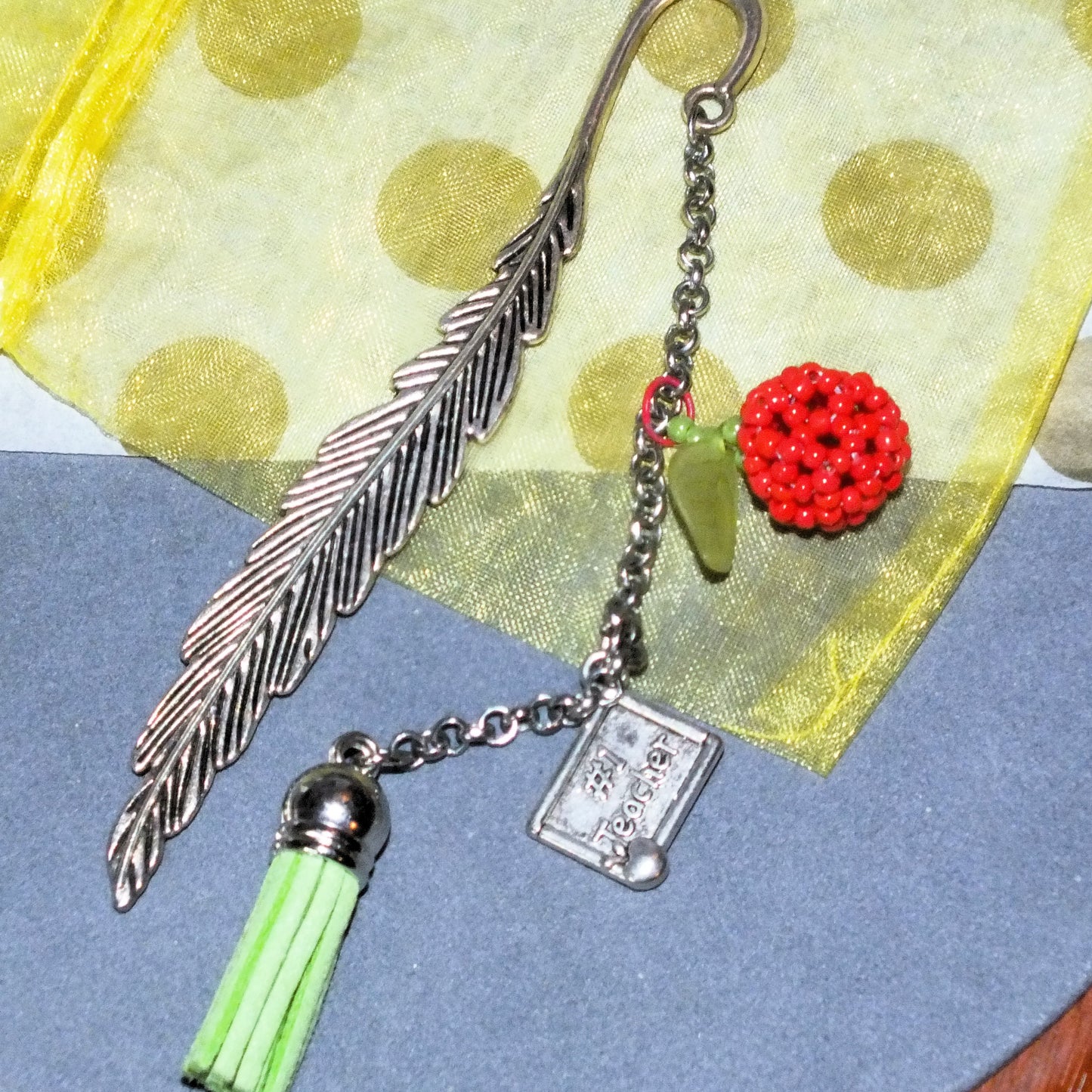 Handmade Teacher Bookmark Gift - Beaded Apple