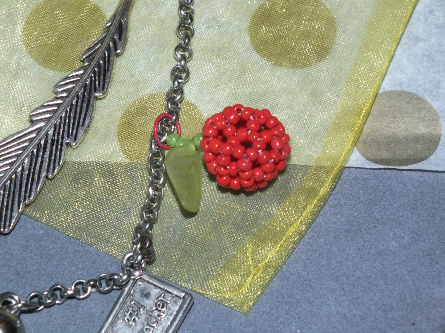 Handmade Teacher Bookmark Gift - Beaded Apple