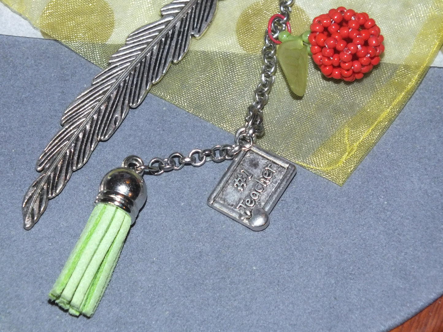 Handmade Teacher Bookmark Gift - Beaded Apple
