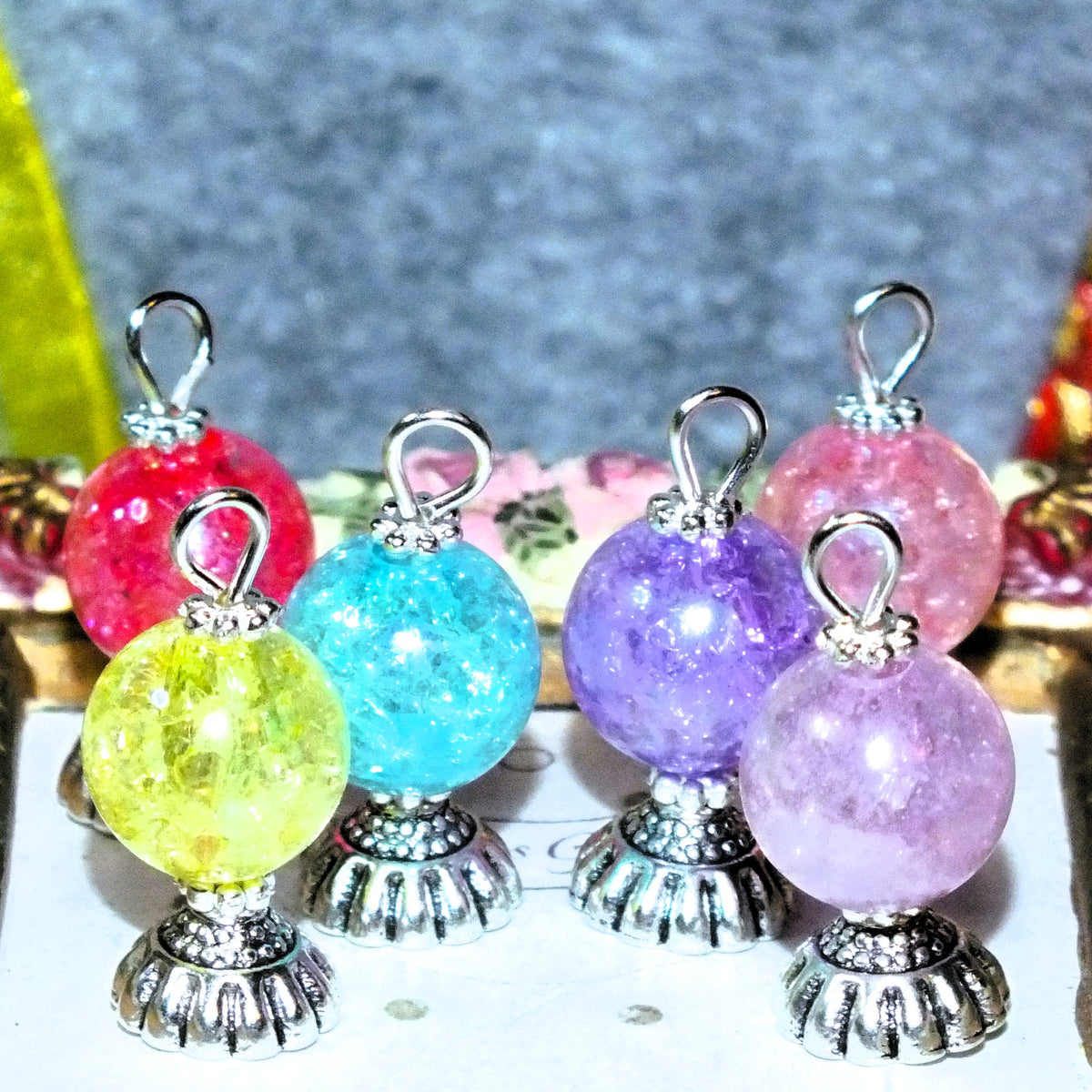 6pcs Handmade Crystal Ball Charms (mixed)