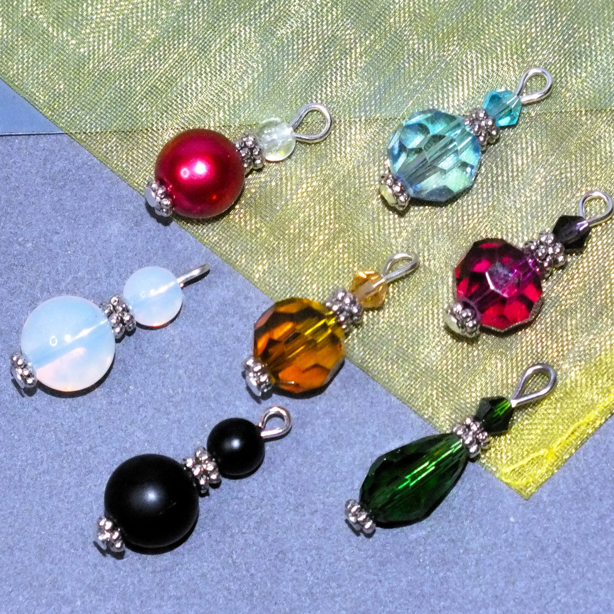 Set of 7 Handmade Potion Bottle Charms, Glass + Gemstones