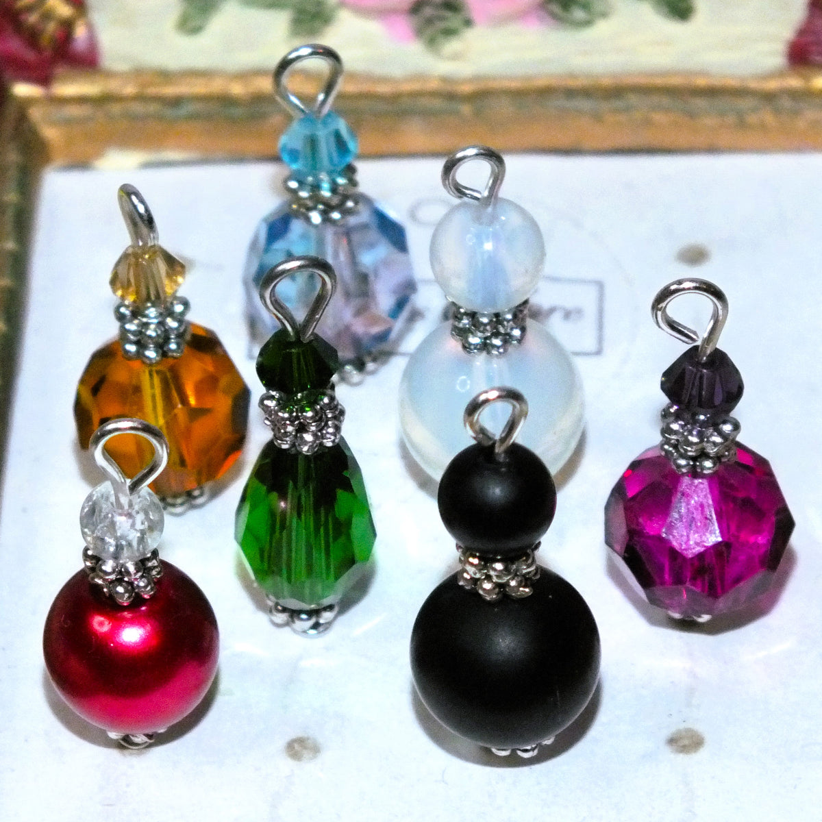Set of 7 Handmade Potion Bottle Charms, Glass + Gemstones