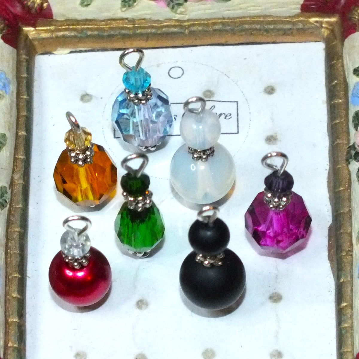 Set of 7 Handmade Potion Bottle Charms, Glass + Gemstones