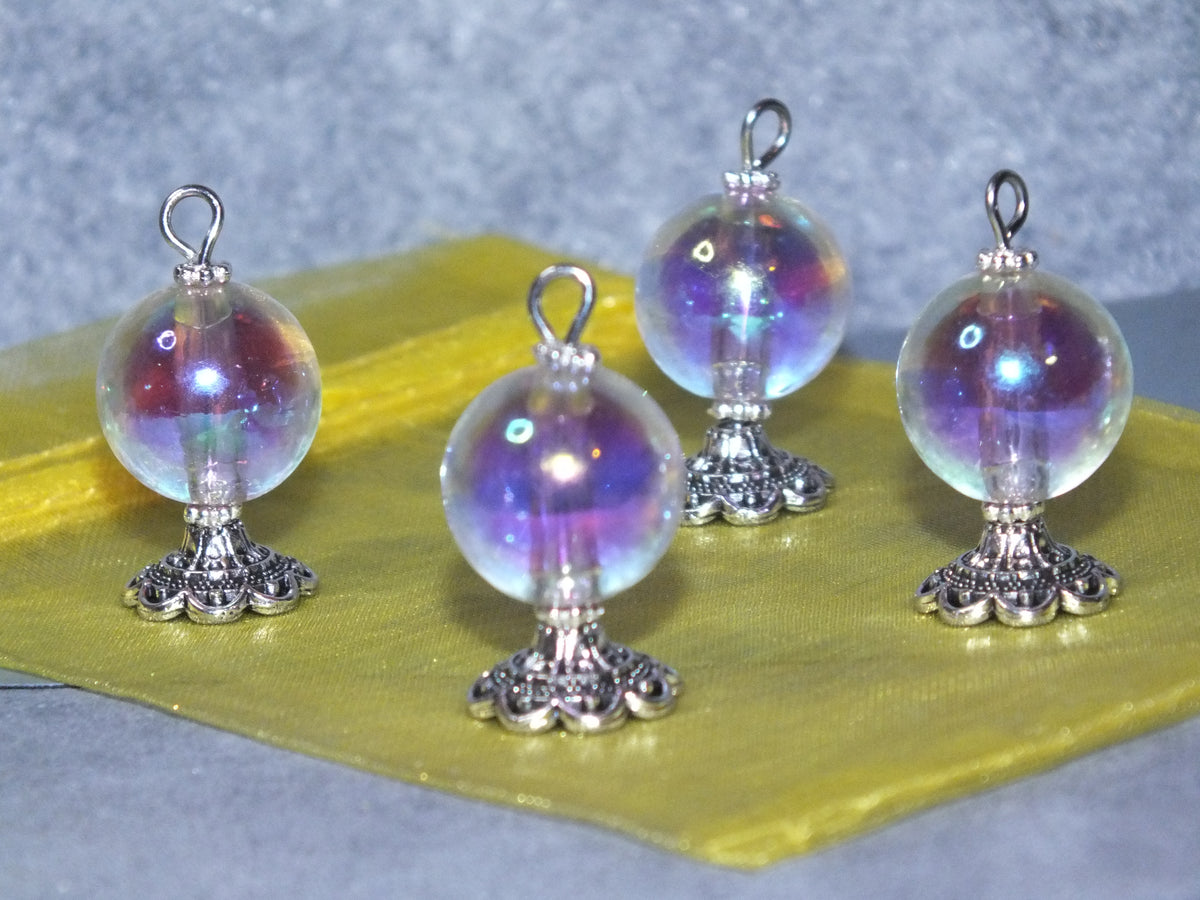 4pcs Large Handmade Crystal Ball Charms, Purple + Clear Acrylic & Metal