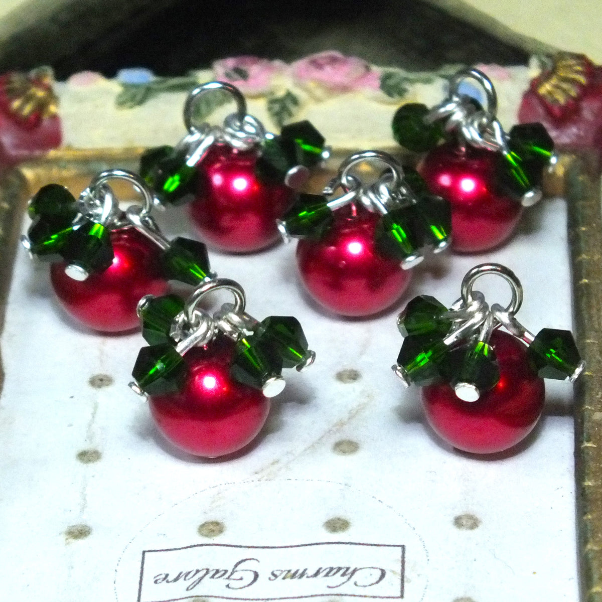 6pcs Mistletoe Christmas Handmade Charms, Glass