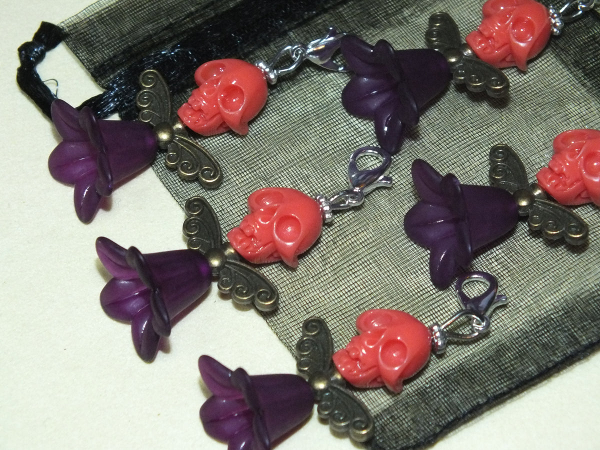 5pcs Red Skull Angel Large Dangle Charms - Handmade Halloween Pendants On Clasps
