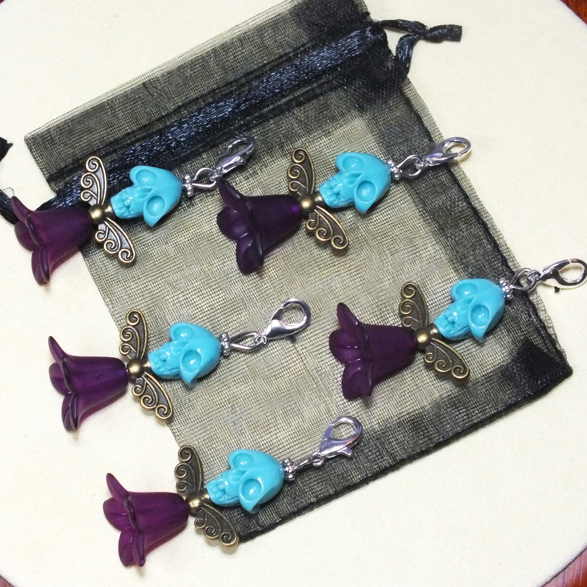 5pcs Blue Skull Angel Large Dangle Charms - Handmade Halloween Pendants On Clasps