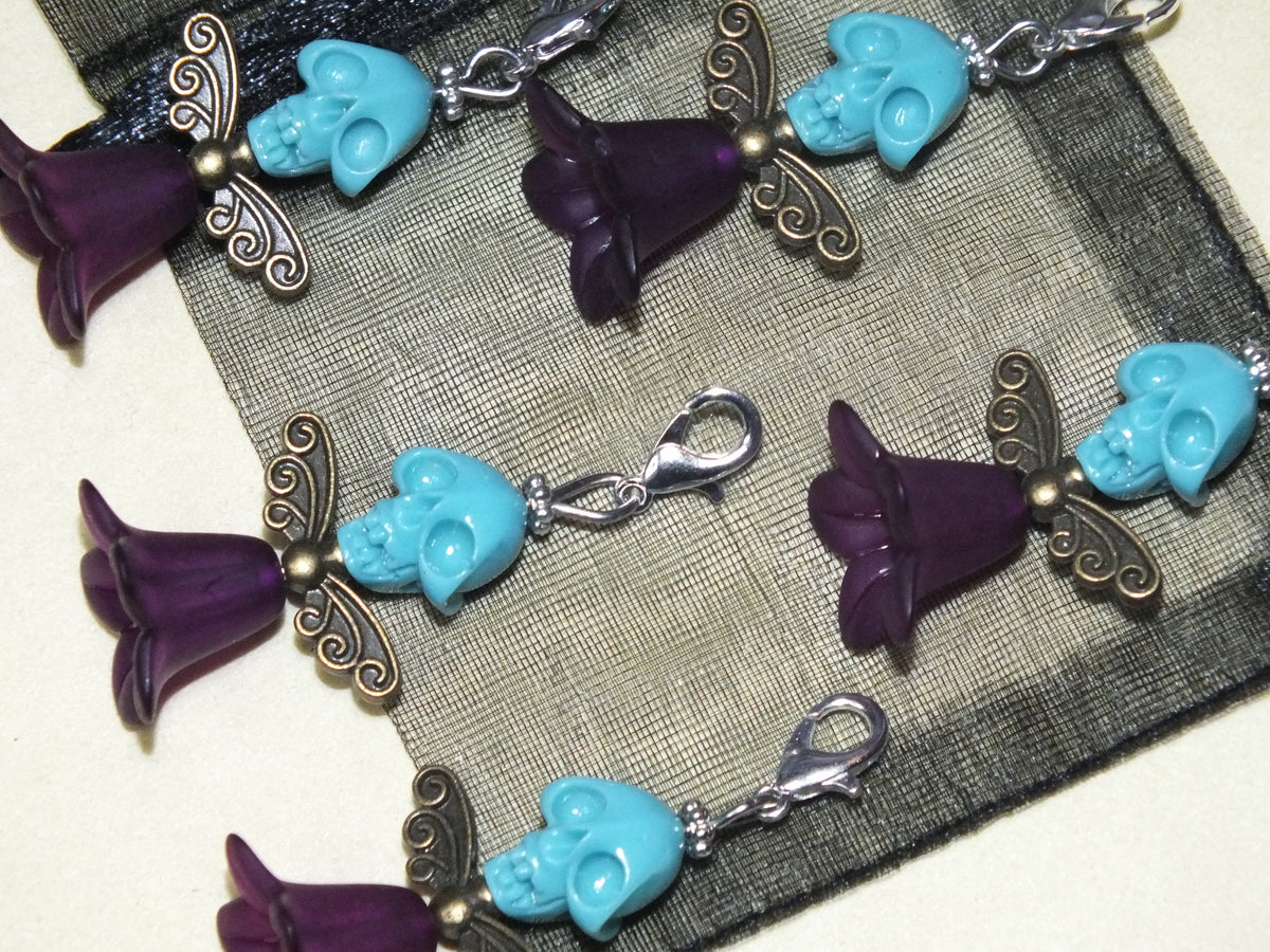 5pcs Blue Skull Angel Large Dangle Charms - Handmade Halloween Pendants On Clasps