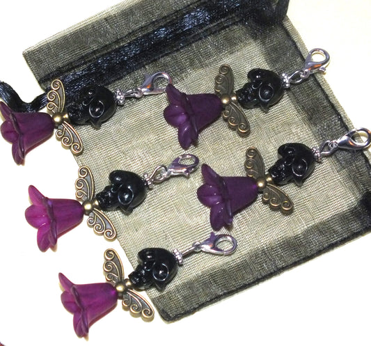 5pcs Black Skull Angel Large Dangle Charms - Handmade Halloween Pendants On Clasps