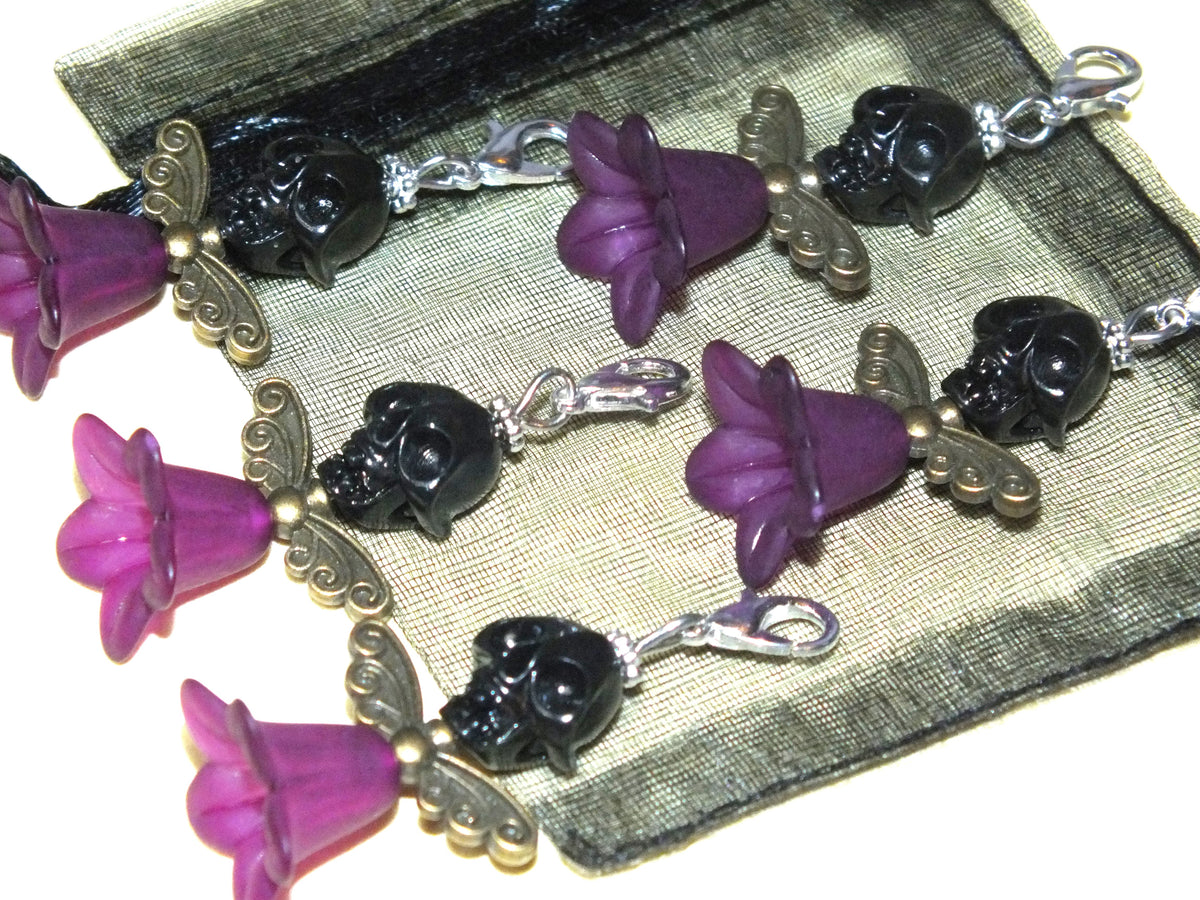 5pcs Black Skull Angel Large Dangle Charms - Handmade Halloween Pendants On Clasps