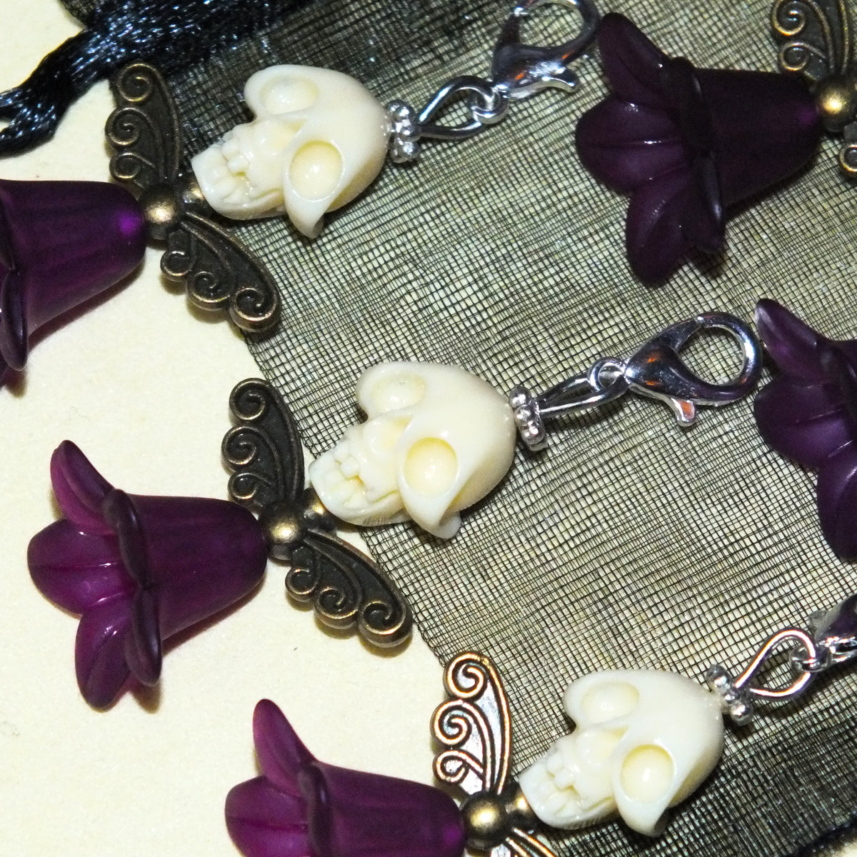 5pcs Ivory White Skull Angel Large Dangle Charms - Handmade Halloween Pendants On Clasps