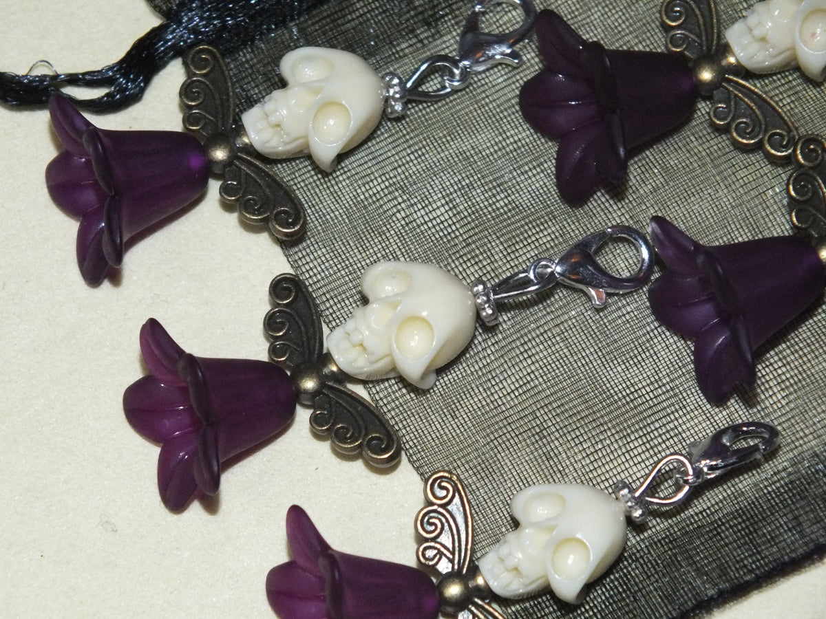 5pcs Ivory White Skull Angel Large Dangle Charms - Handmade Halloween Pendants On Clasps