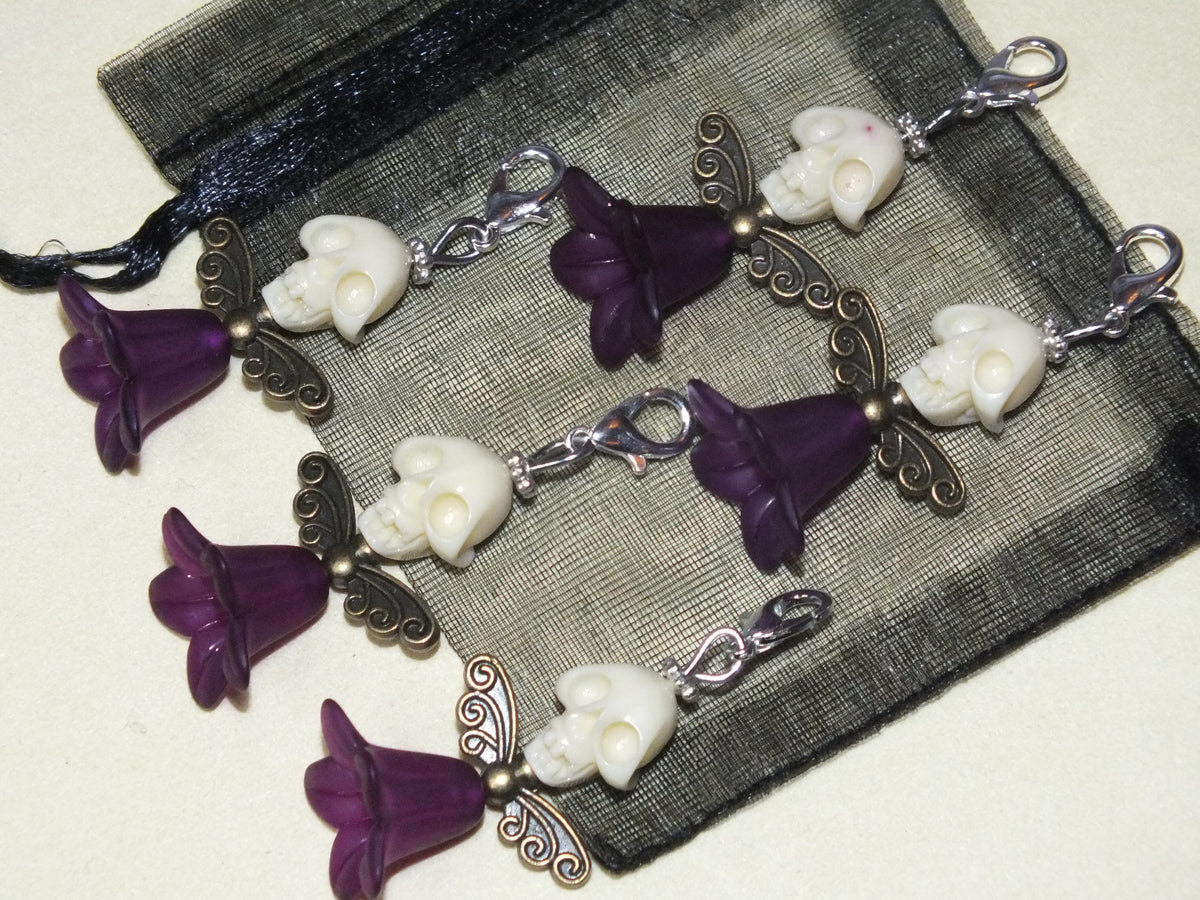 5pcs Ivory White Skull Angel Large Dangle Charms - Handmade Halloween Pendants On Clasps